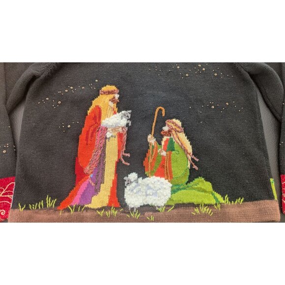 Vtg Design Options Christmas Cardigan Womens Small Nativity Holiday Sweater - Picture 7 of 12